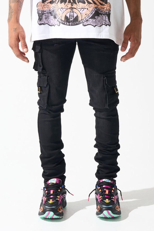 Serenede - PANTHERA Waxhed Black Cargo Jeans