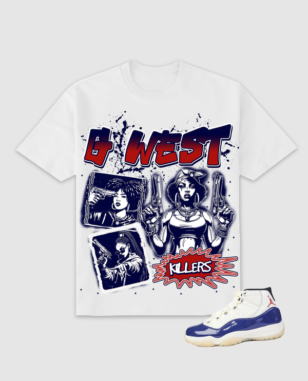 Jordan 11 RARE Shirt G West - Gangsta Woman White Red Royal Tee