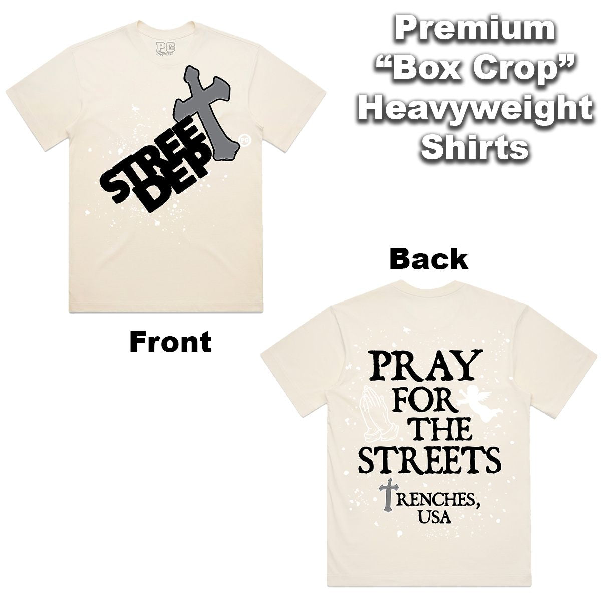 Street Dept  - Pray For The Streets Cream Black Tee