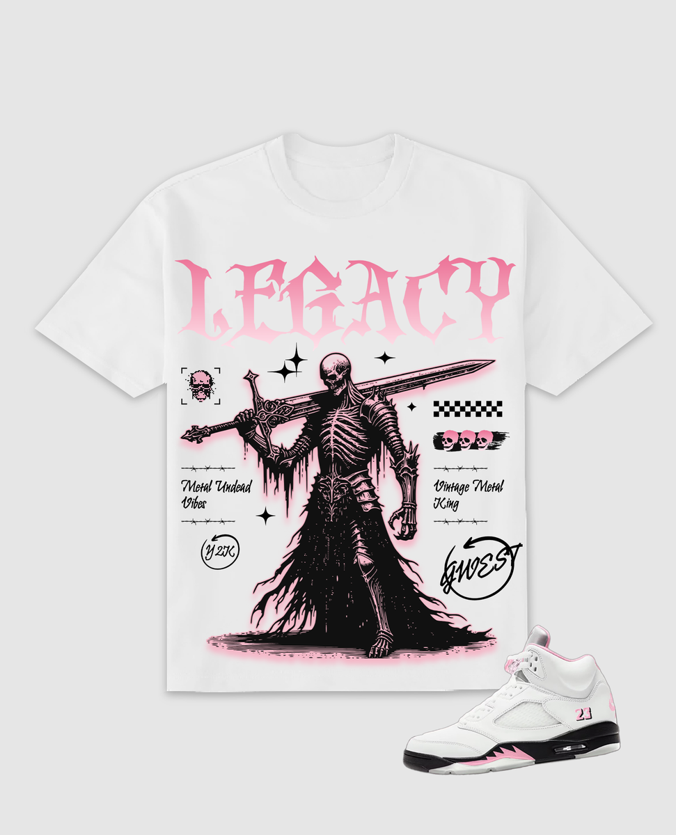 Jordan 5 Soft Pink Shirts G West - Skeleton Sword White Pink Tee