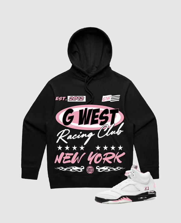 Jordan 5 Soft Pink Jacket G West - Hoody Racing Club Black Pink Hoodie