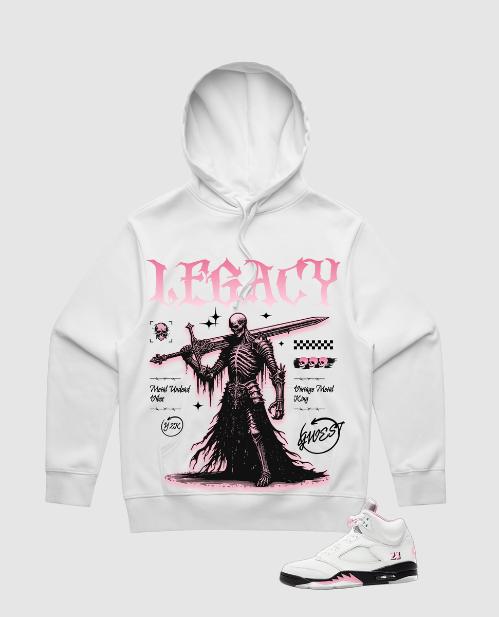 Jordan 5 Soft Pink Jacket G West - Hoody Skelton Sword White Pink Hoodie