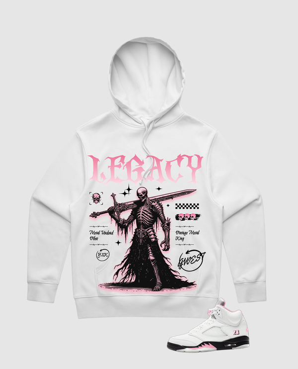 Jordan 5 Soft Pink Jacket G West - Hoody Skelton Sword White Pink Hoodie
