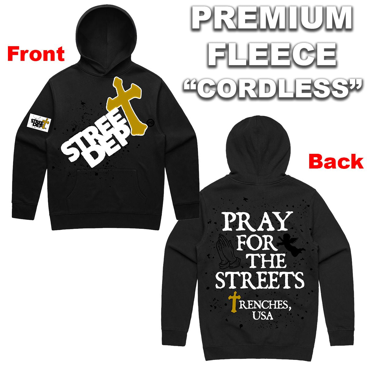 Street Dept - Pray For The Streets Black White Gold Hoodie