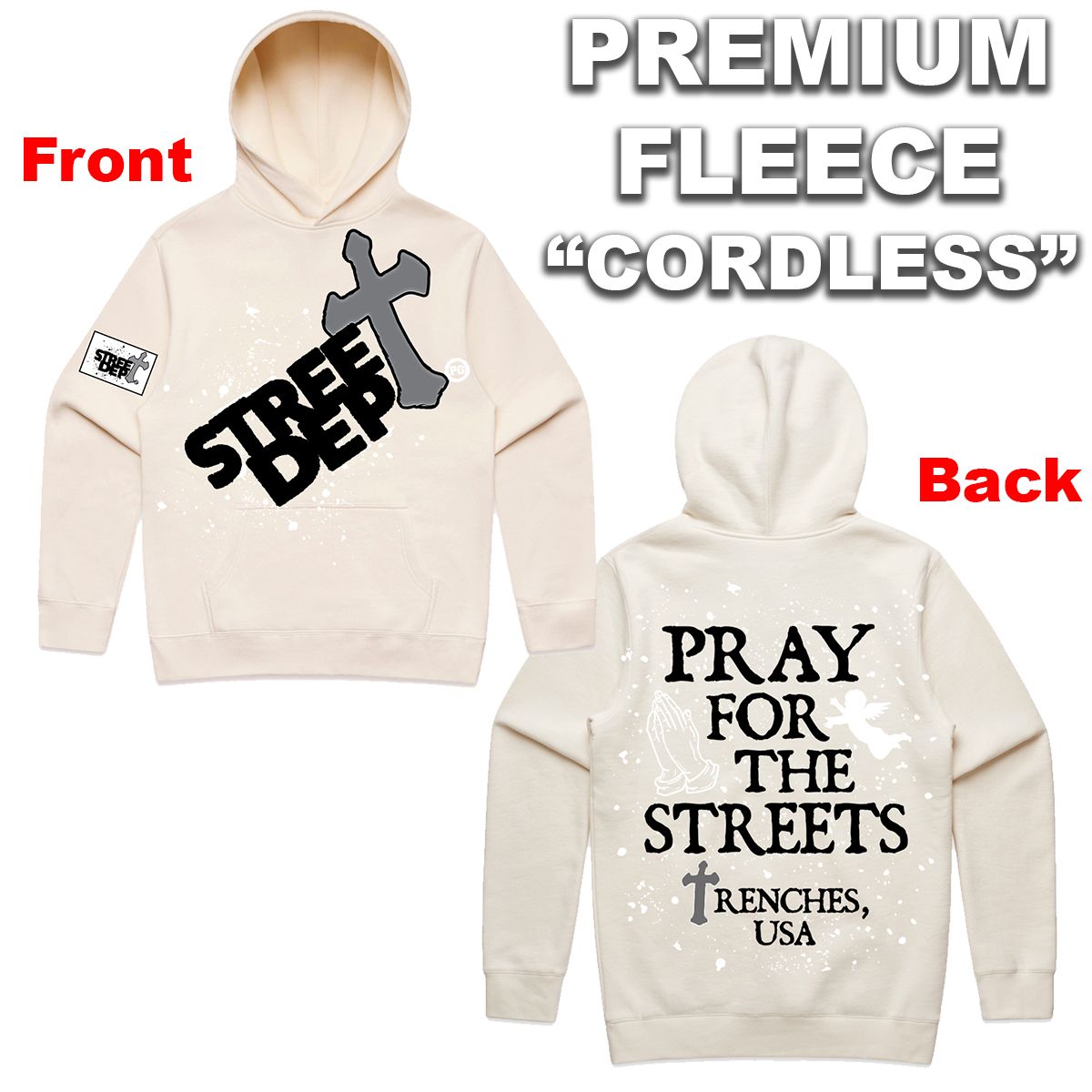 Street Dept - Pray For The Streets Cream Black Hoodie