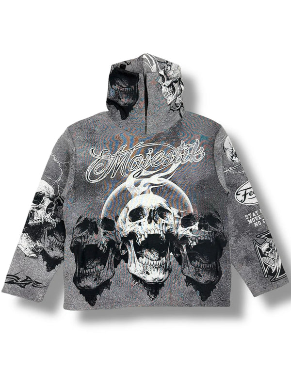 Majestik - Triple Skull Grey White Hoodie