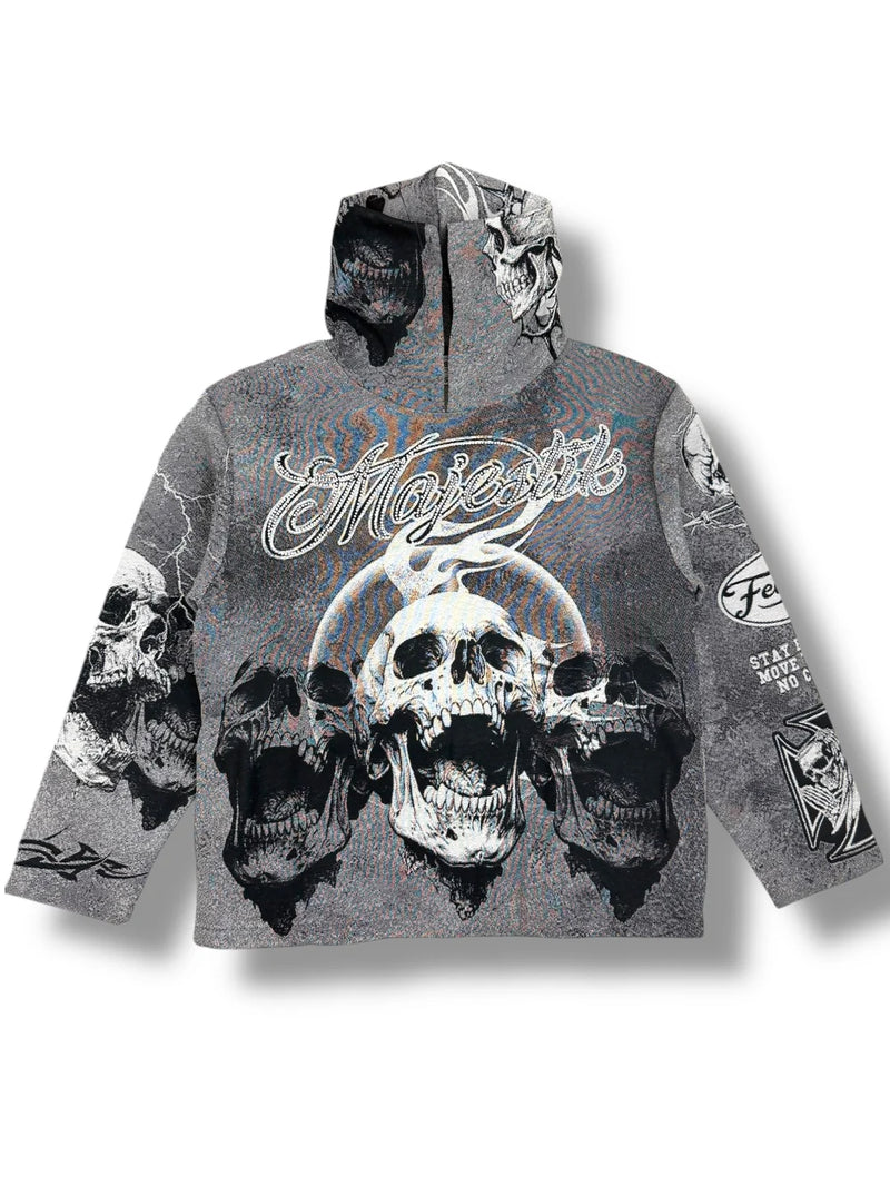 Majestik - Triple Skull Grey White Hoodie