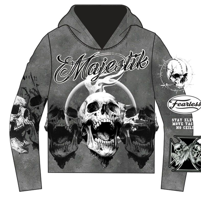 Majestik - Triple Skull Grey White Hoodie