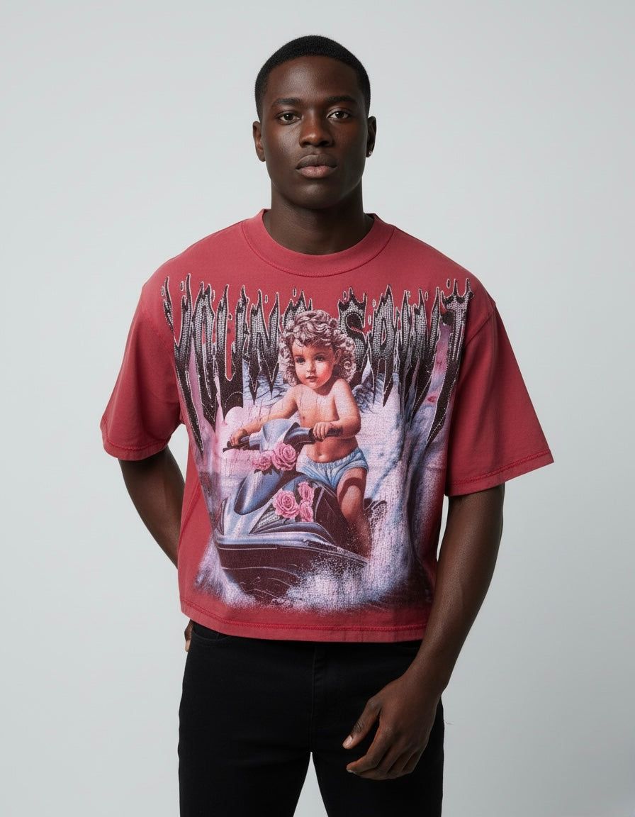 Young Saint Jet Ski Rhinestone Red Tee | Luxury Streetwear