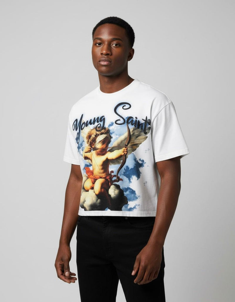 Young Saint - Angel Bow & Arrow Rhinestone White Tee