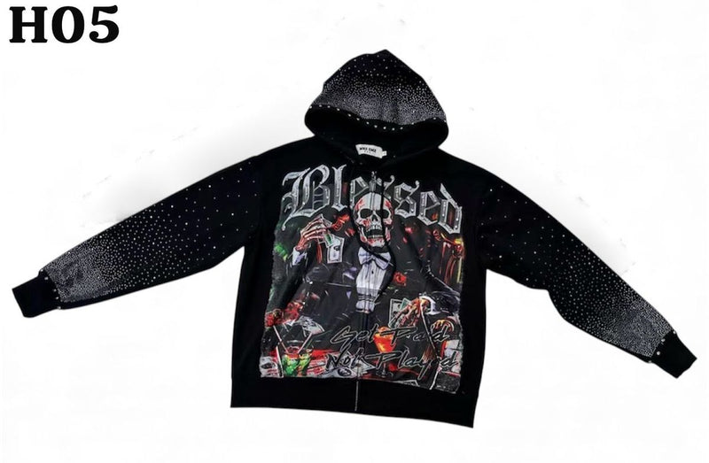 Mind Gamez - Blessed Rhinestone Black Hoodie