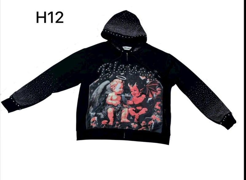 Mind Gamez - Blessed Angel Rhinestone Black Hoodieb