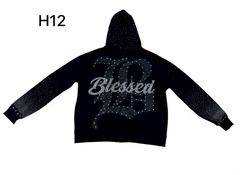 Mind Gamez - Blessed Angel Rhinestone Black Hoodieb