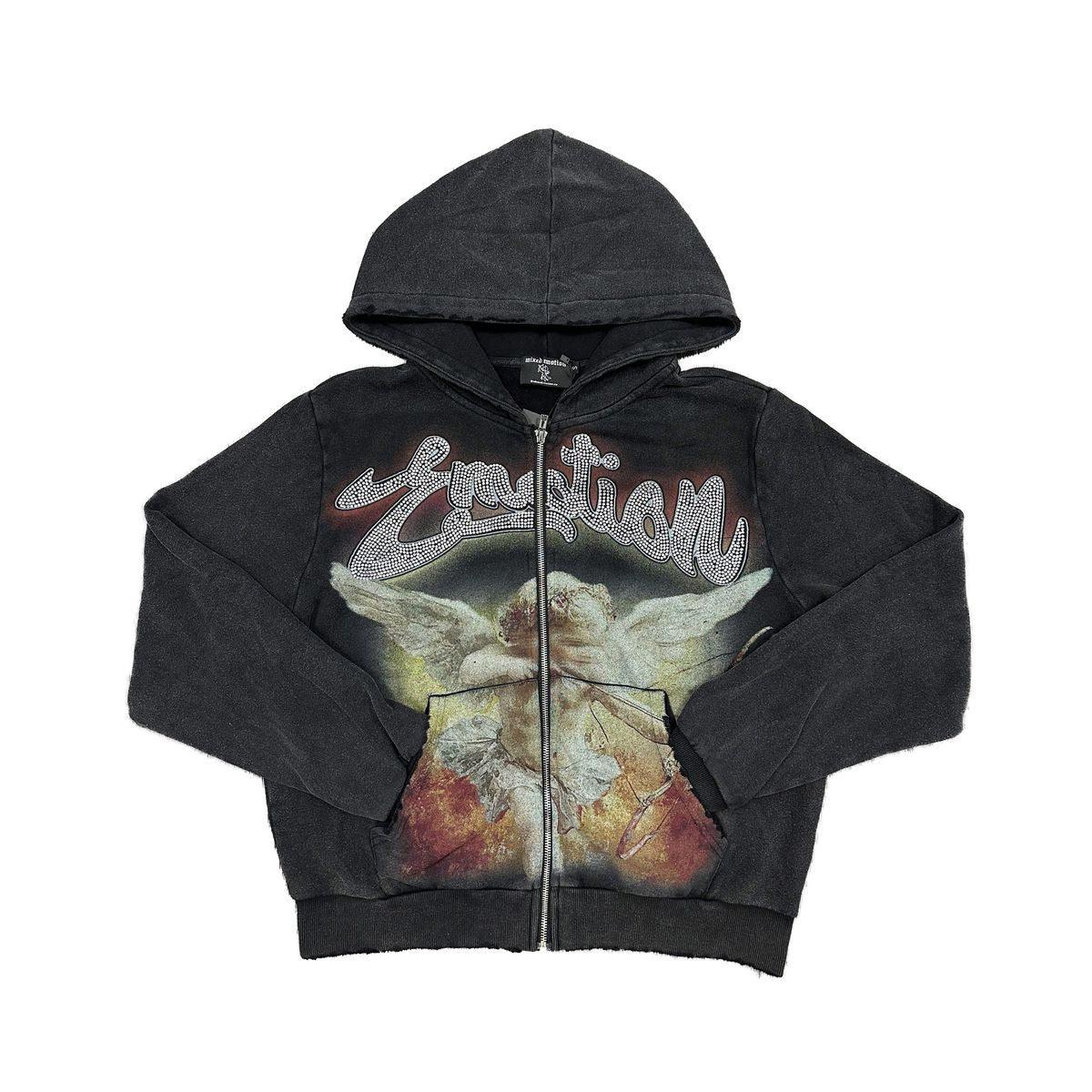 Mixed Emotions - Angel Rhinestone Black Hoodie