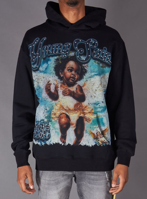 Young Saint - Black Angel Rhinestone Black Hoodie