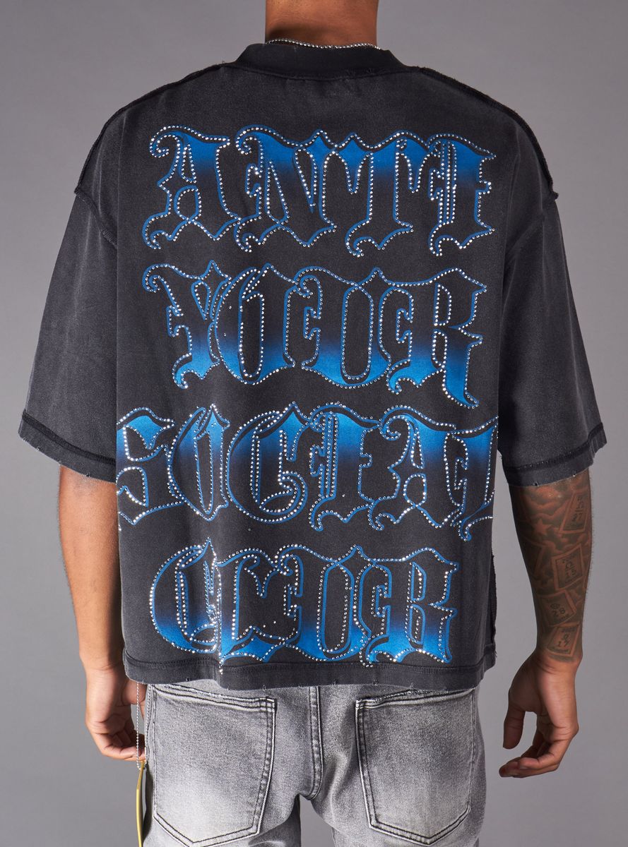 Young Saint Hercules Rhinestone Black Tee - Premium Luxury Streetwear