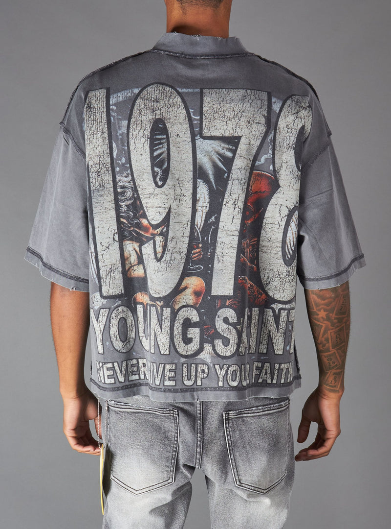 Young Saint - Wine Glass Baby Rhinestone Grey Tee