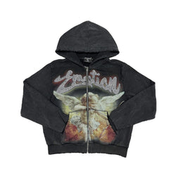 Mixed Emotions - Acid Wash Rhinestone Black Hoodie