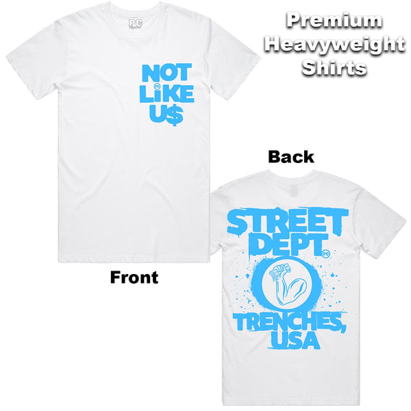 Street Dept - Not Like Us White North Carolina Blue Tee