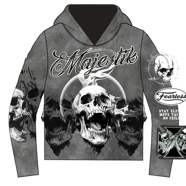 Majestik - Triple Skull Grey White Hoodie
