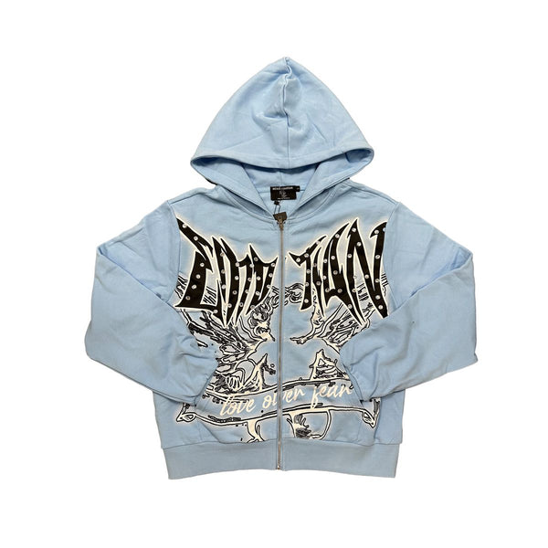 Mixed Emotions - Sky Blue Graffiti Zipper Hoodie