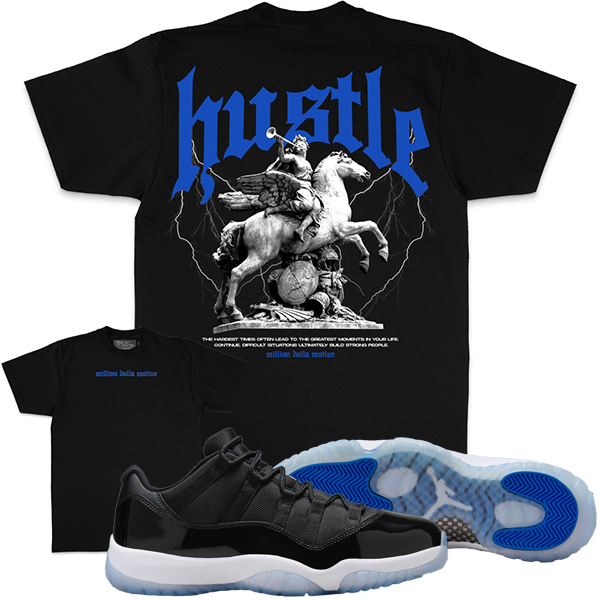 Jordan 11 Space Jam 11s Shirt Million Hustle Black Royal Tee Empire Clothing Shop