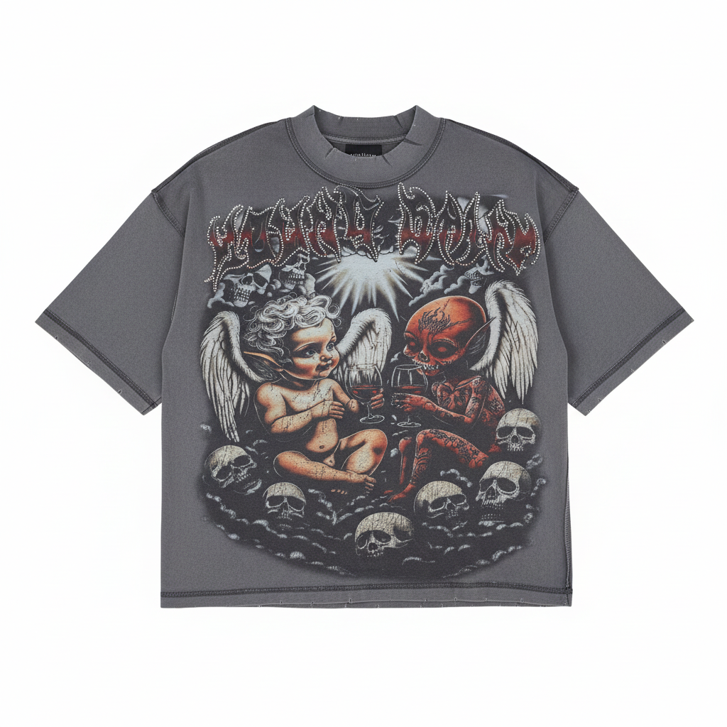 Young Saint - Wine Glass Baby Rhinestone Grey Tee