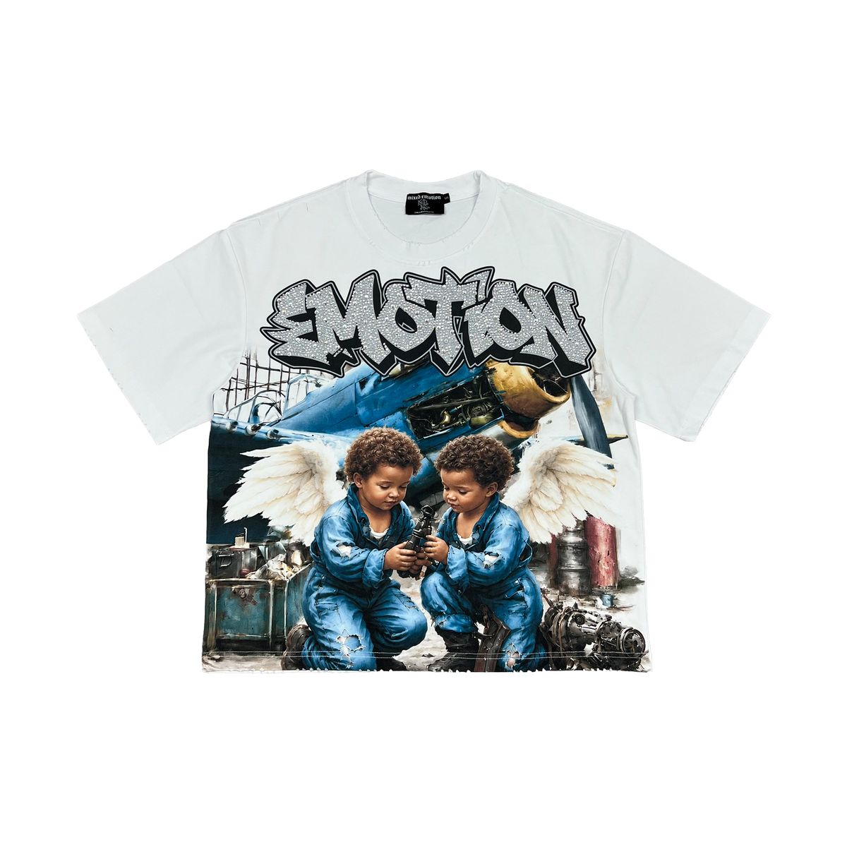 Mixed Emotions - Airborne Rhinestone White Tee