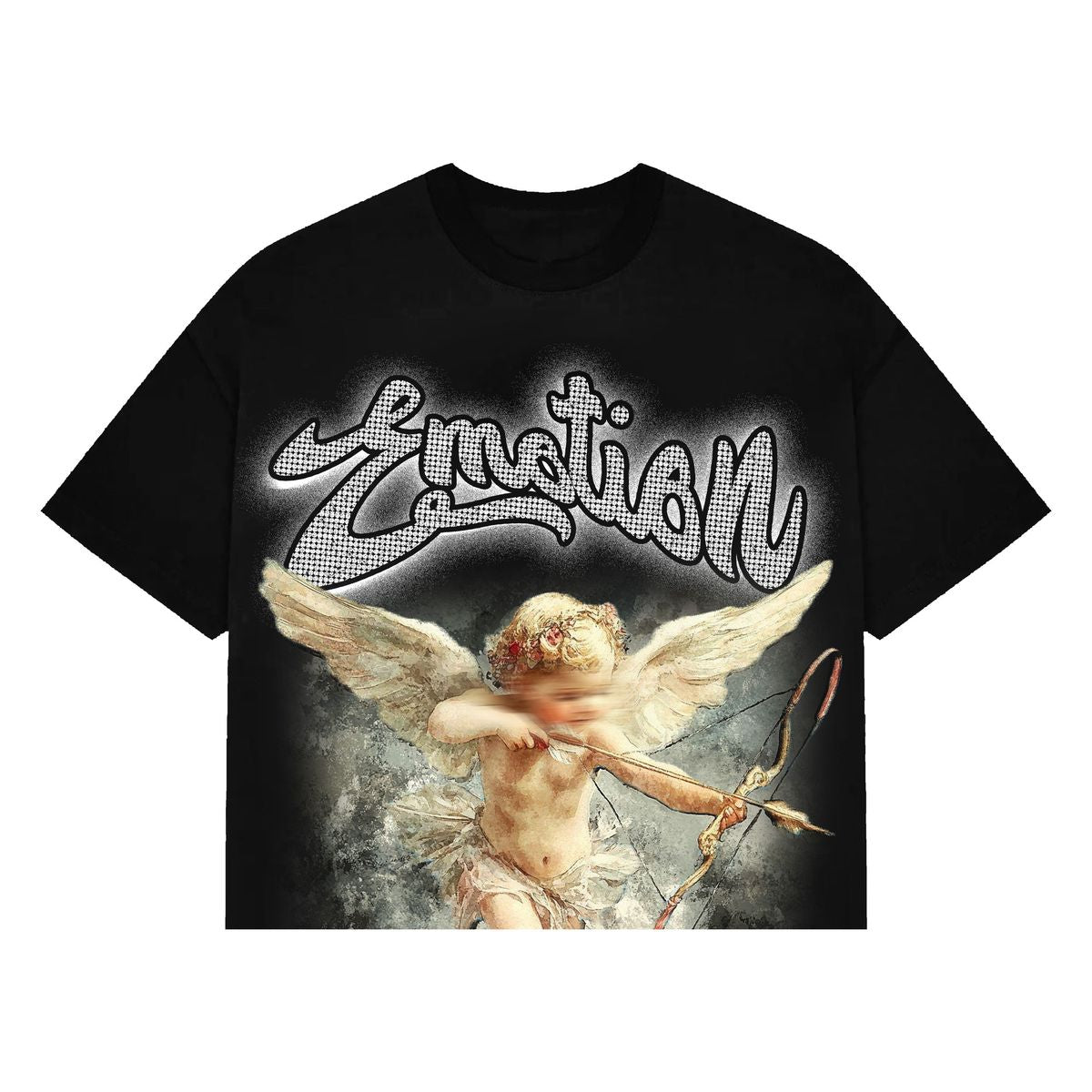 Mixed Emotions - Angel Cupid Rhinestone Black Tee