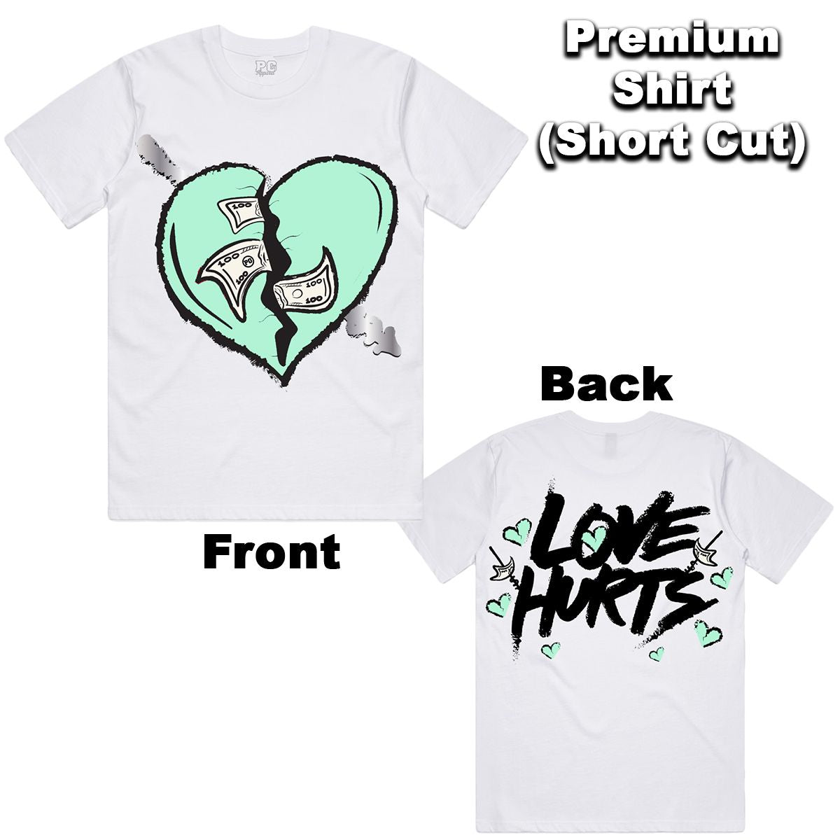 POG - Love Hurts White Seafoam Green White Tee