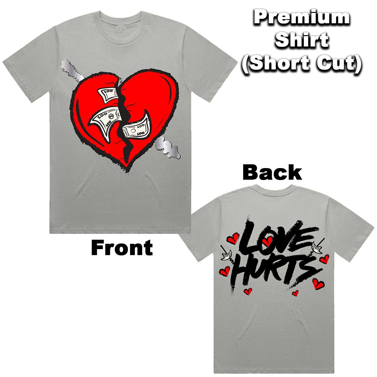 POG - Love Hurts Grey Red Grey Tee