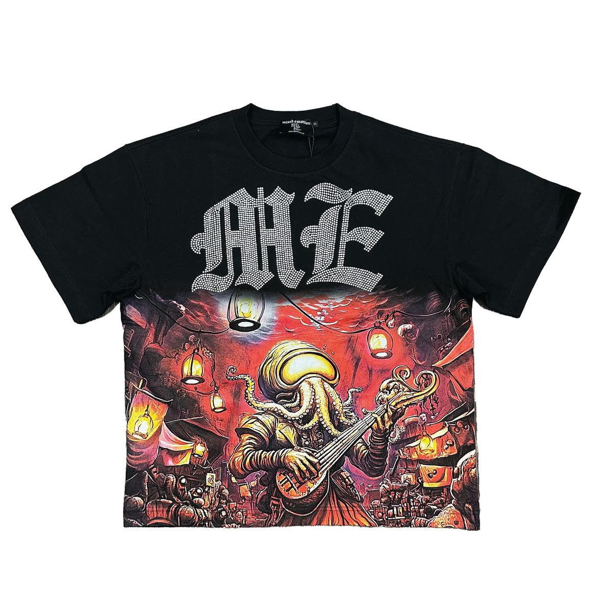 Mixed Emotions - Octopus Rhinestone Black Tee