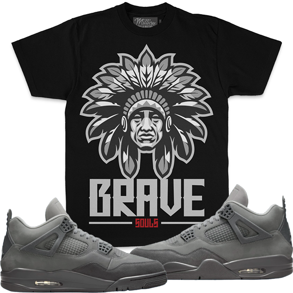 Jordan 4 Olympic Paris Wet Cement 4s Shirt To Match - Million Brave Souls - Black Tee