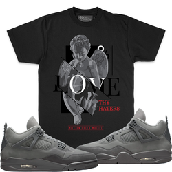 Jordan 4 Olympic Paris Wet Cement 4s Shirt To Match - Million Love Thy Haters - Black Tee