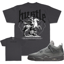 Jordan 4 Olympic Paris Wet Cement 4s Shirt To Match - Million Hustle Builds Strong People Grey Tee