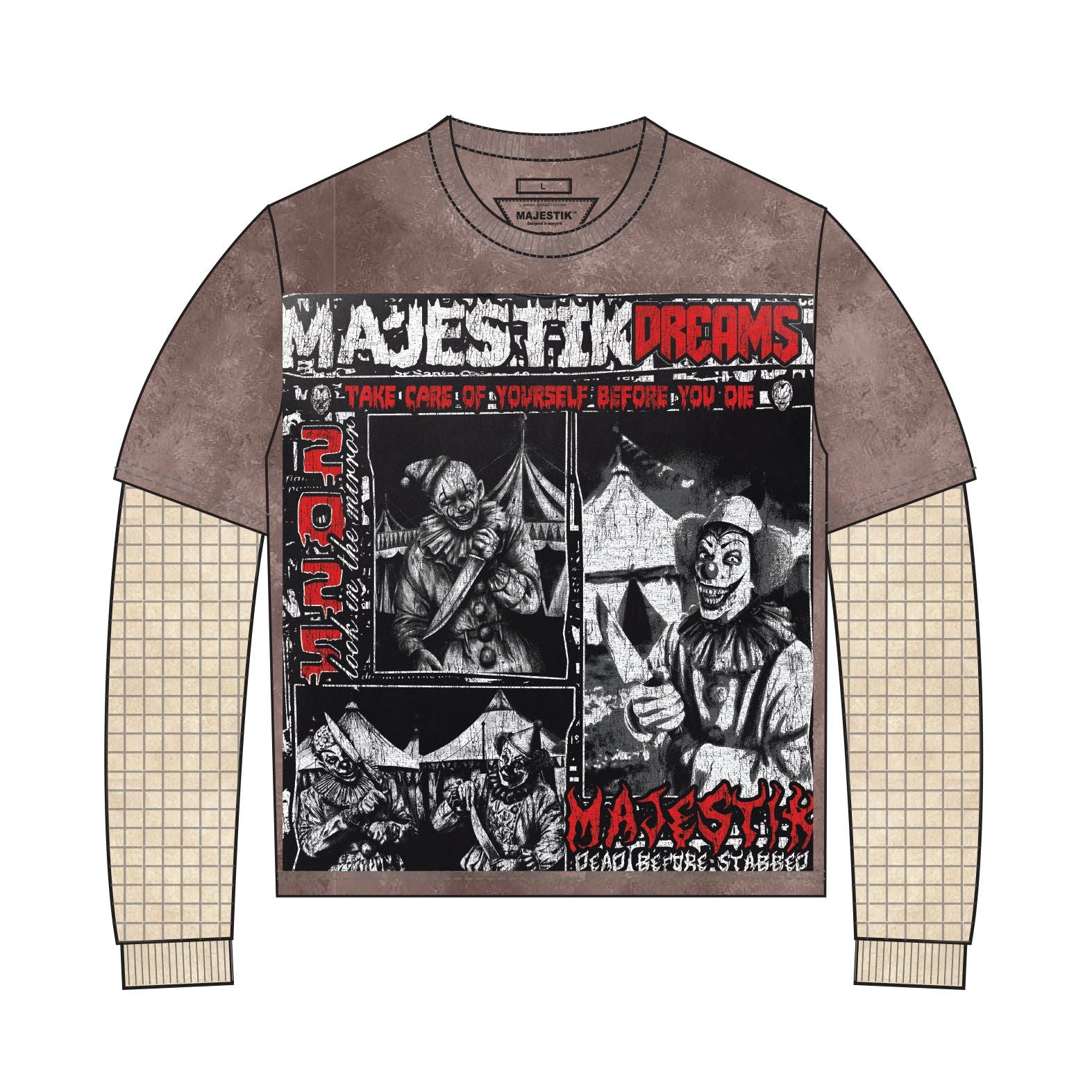 Majestik - Circus Clowns Bown Khaki Long Sleeve Thermal