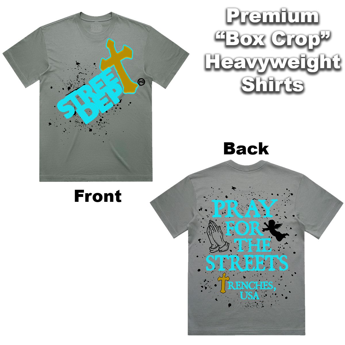 Jordan Gamma 11 Shirt Street Dept - Pray For The Streets Dark Gray Aqua Tee