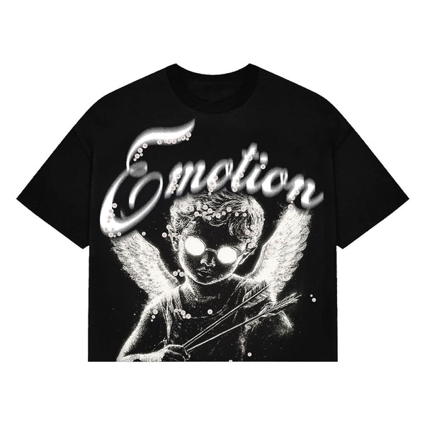 Mixed Emotions - Pearl Angel Black Crop Tee