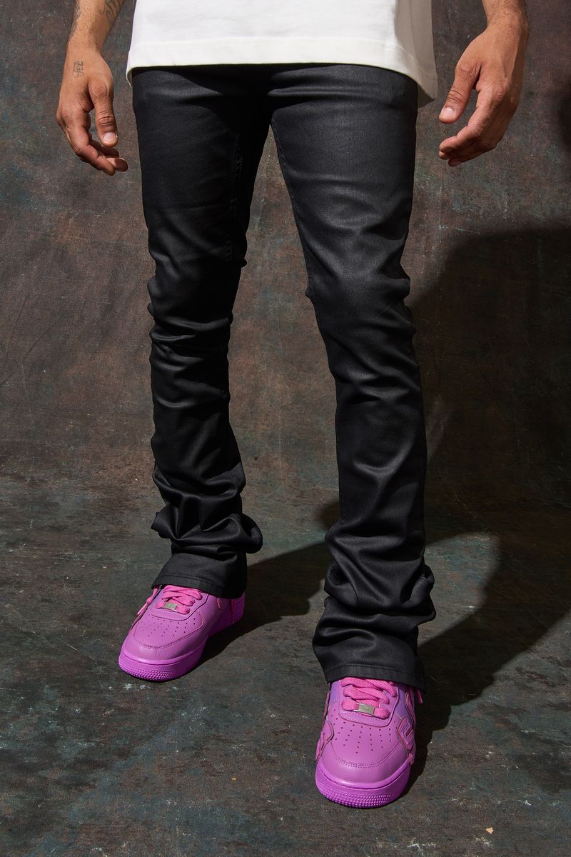 Serenede - Caviar'' Wax Stacked Black Jeans