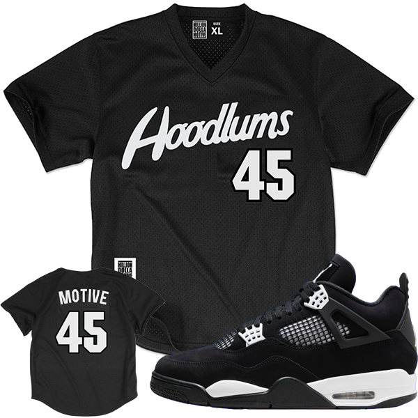 Jordan 4 White Thunder 4s Jersey Million - Hoodlums 45 Black Jersey