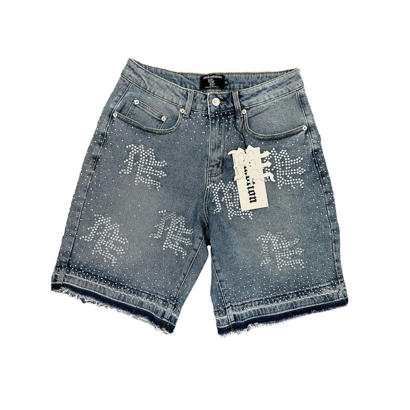 Mixed Emotions - Me Rhinestone Blue Denim Short