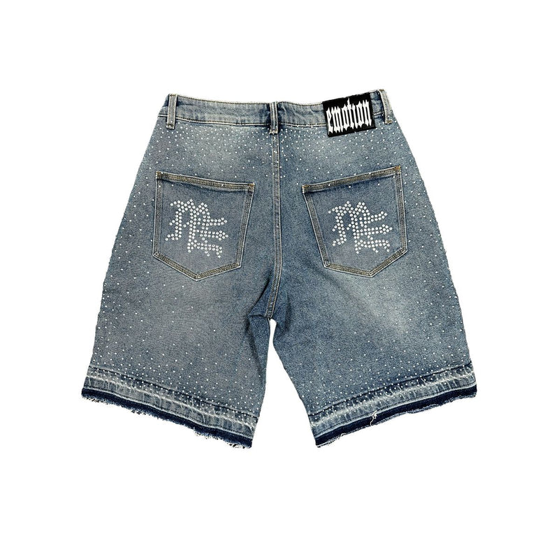 Mixed Emotions - Me Rhinestone Blue Denim Short