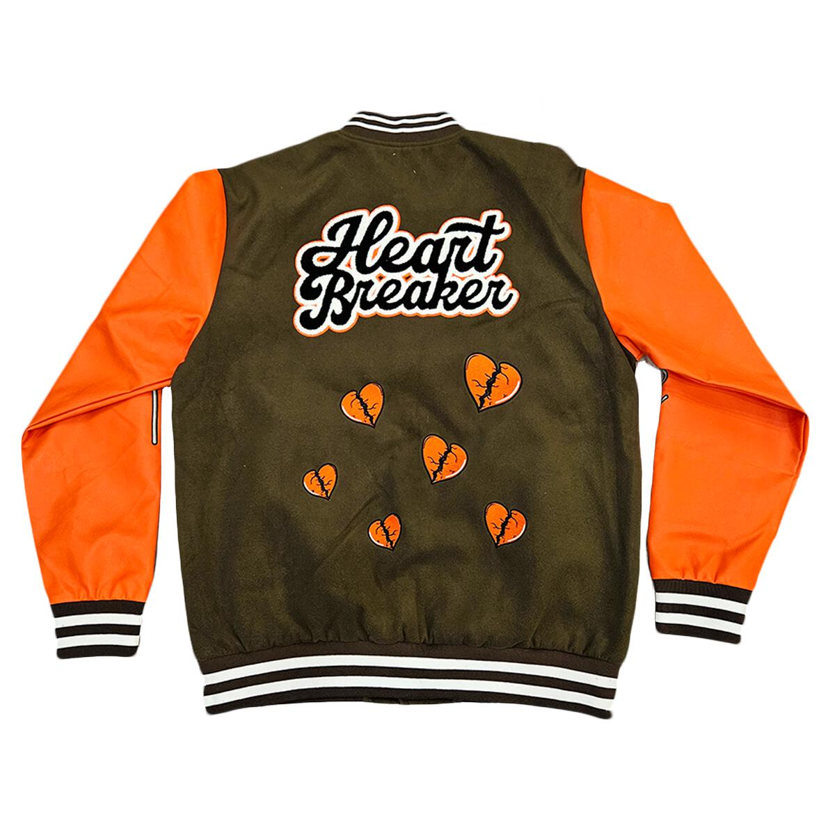 Heart Breaker - Varsity Jacket Olive Orange Jacket