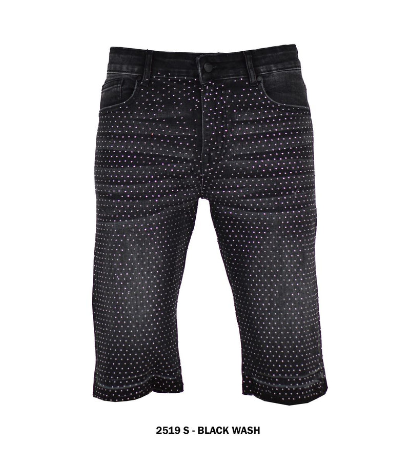 Focus - 2519 Rhinestone Black Wash Shorts