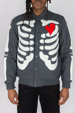 Rebel Minds - Skeleton Heather Grey Varsity Jacket