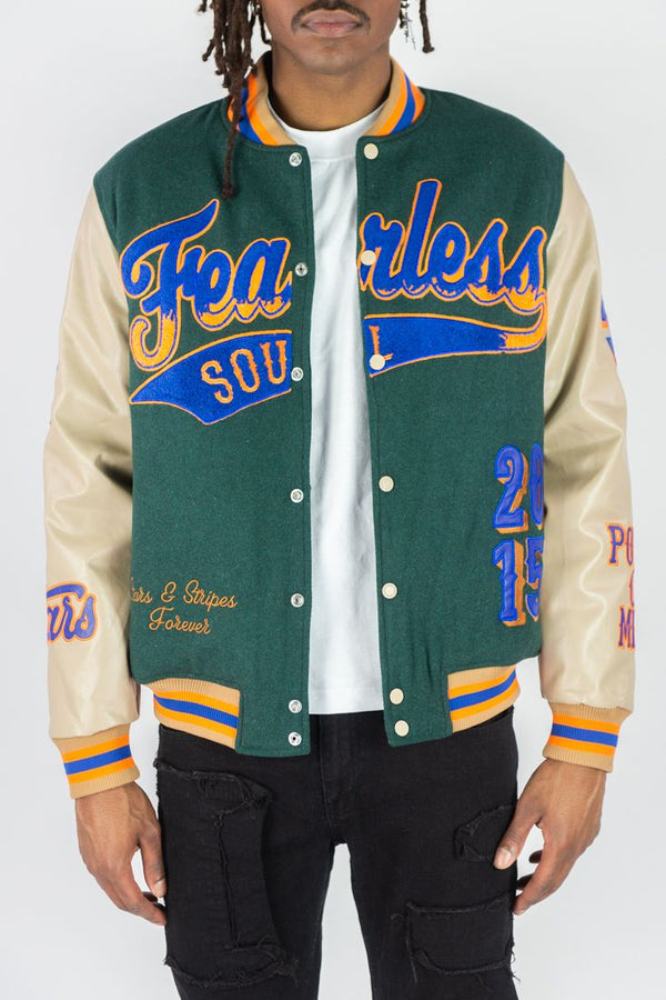 Rebels Minds - Fearless Green Varsity Jacket