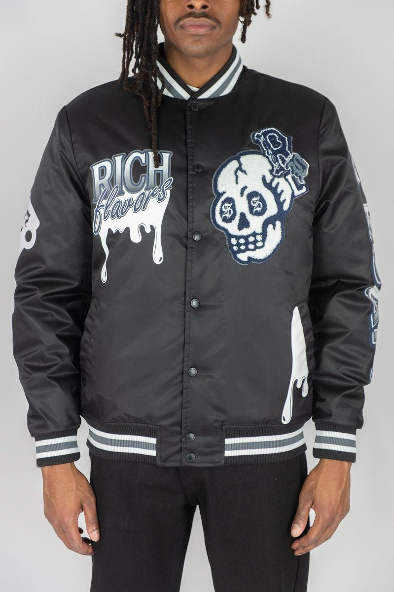 Rebel Minds - Rich Flavors Nylon Black Varsity Jacket