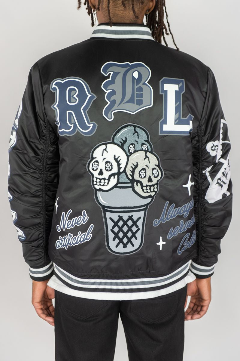 Rebel Minds - Rich Flavors Nylon Black Varsity Jacket