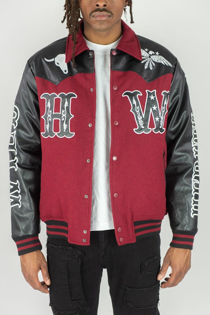 Rebel Minds - Black Maroon Wilderness Varsity Jacket