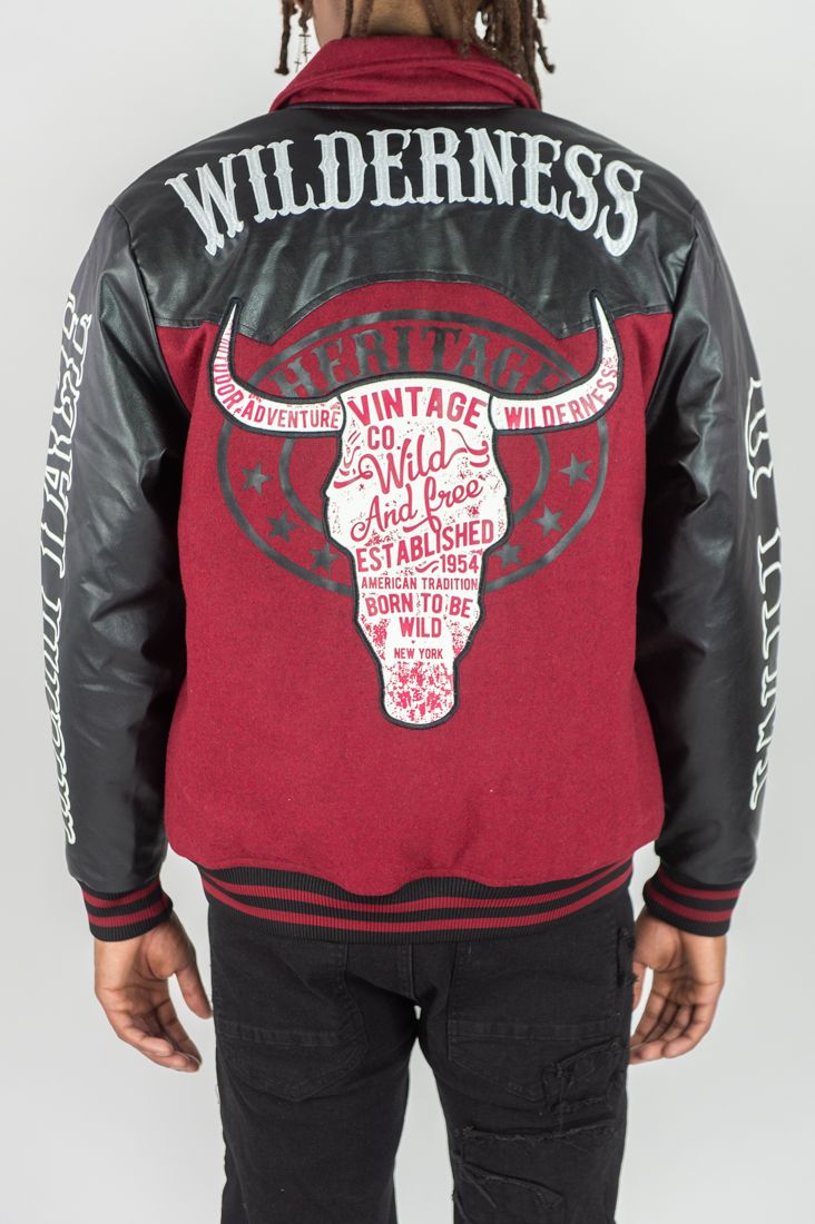 Rebel Minds - Black Maroon Wilderness Varsity Jacket